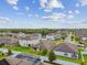 Aerial view of homes in a neighborhood with pristine lawns and community landscaping at 11837 Thicket Wood Dr, Riverview, FL 33579
