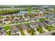 Gorgeous aerial view of the neighborhood with a scenic pond and lush greenery at 11837 Thicket Wood Dr, Riverview, FL 33579