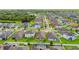 Aerial view showcases neatly arranged homes with vibrant green lawns in a suburban neighborhood at 11837 Thicket Wood Dr, Riverview, FL 33579