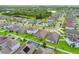 Community aerial view showcasing homes, manicured lawns, and a serene pond at 11837 Thicket Wood Dr, Riverview, FL 33579