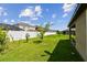 Spacious backyard featuring lush green grass, a white fence, and various trees and plants at 11837 Thicket Wood Dr, Riverview, FL 33579