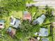 Aerial view of neighborhood homes featuring backyard pools and mature trees at 3308 Landing Pl, Palm Harbor, FL 34684