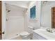 Bright bathroom featuring a walk-in shower and vanity with white countertops at 3308 Landing Pl, Palm Harbor, FL 34684