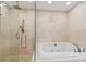 Luxurious bathroom with a tiled shower, a separate soaking tub, and modern fixtures at 3308 Landing Pl, Palm Harbor, FL 34684