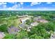Aerial shot showcasing property's pool and greenery overlooking water and other neighborhood homes at 3519 Old Course Ln, Valrico, FL 33596
