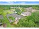 Stunning aerial view of the property with a circular driveway surrounded by lush greenery at 3519 Old Course Ln, Valrico, FL 33596