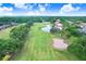 Expansive aerial view of the golf course with a sand trap and a small pond in this beautiful community at 3519 Old Course Ln, Valrico, FL 33596
