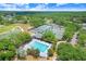 Aerial view of the community pool, tennis courts, and beautiful green surroundings in this active community at 3519 Old Course Ln, Valrico, FL 33596