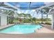 Relaxing pool and screened lanai offers a private oasis with lush landscaping, and sun loungers at 3519 Old Course Ln, Valrico, FL 33596