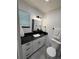 Updated bathroom with a dark countertop, white cabinetry, and modern fixtures at 539 Freeport N Ave, St Petersburg, FL 33702