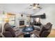 Inviting living room with fireplace, ceiling fan, and large TV, offering comfort and entertainment options at 6621 Appaloosa Dr, Tampa, FL 33625
