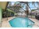 Screened in pool area with lounge chairs, ceiling fans, and view of the beautiful backyard at 6621 Appaloosa Dr, Tampa, FL 33625