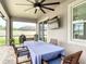 Relaxing covered patio with tv, dining, and access to outdoor area at 18079 Romanesque Ct, Spring Hill, FL 34610