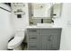 Modern bathroom featuring a gray vanity, a white vessel sink, and sleek fixtures that add a touch of elegance to the space at 1842 Ridgelake Ct, Wesley Chapel, FL 33543