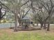 Community playground, showcasing playground structure with slides, picnic benches, and mature trees at 2248 Lake Woodberry Cir, Brandon, FL 33510