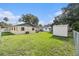 Fenced backyard featuring green grass, a shed, and plenty of space for outdoor activities and relaxation at 3201 E Mcberry St, Tampa, FL 33610