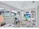 Cozy living room featuring modern décor, three windows, and comfortable seating arrangements at 3271 Mcmath Dr, Palm Harbor, FL 34684
