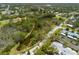 Serene aerial view of a lush neighborhood featuring a tranquil pond and mature trees at 460 Meravan Dr, Palm Harbor, FL 34683