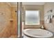 Well-lit bathroom with a soaking tub and a tiled shower, offering a spa-like experience at 5303 Cottonwood Tree Cir, Valrico, FL 33596