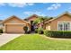 Well-maintained home with manicured lawn and tropical palm trees, offering a welcoming curb appeal under a bright blue sky at 5303 Cottonwood Tree Cir, Valrico, FL 33596