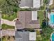 Aerial view of the property showcasing the roof, surrounding yard, and neighborhood pool at 5435 20Th N Ave, St Petersburg, FL 33710