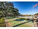 Recreational shuffleboard courts next to a lush lawn with mature trees, near the pool at 952 Virginia St # 303, Dunedin, FL 34698