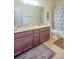 A full bathroom featuring a double vanity with a brown cabinet and tan countertops at 11038 Spring Point Cir, Riverview, FL 33579
