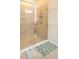 A glass enclosed shower with a shower caddy and tan tile at 11038 Spring Point Cir, Riverview, FL 33579