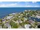 Aerial view of waterfront homes with lush greenery and ocean views at 111 Carlyle Dr, Palm Harbor, FL 34683