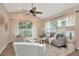 Cozy sitting area with vaulted ceilings and natural light from large windows at 111 Carlyle Dr, Palm Harbor, FL 34683