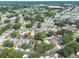 High angle aerial view of a suburban neighborhood showcasing green trees and various residential homes at 1421 Dew Bloom Rd, Valrico, FL 33594