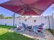 Cozy backyard fire pit area with Adirondack chairs and decorative landscaping, perfect for relaxing evenings at 1947 Marshberry Ct, Trinity, FL 34655