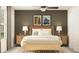 Comfortable bedroom featuring a bed with nightstands, carpeted floor, neutral paint, and wall decor at 22363 Nebula Way, Land O Lakes, FL 34637