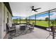 Inviting screened patio with comfortable seating and views of a lush green landscape at 3082 Forrest Plum Ct, Zephyrhills, FL 33540