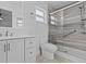 Modern bathroom with white vanity, toilet, and glass enclosed shower at 326 Circle Dr, Palm Harbor, FL 34683