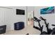 Home gym featuring stationary bikes, a TV, and gym equipment in a bright and functional space at 3707 Smoke Hickory Ln, Valrico, FL 33596