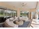 Inviting covered lanai featuring stylish furniture and view of the pool and lush landscape at 3707 Smoke Hickory Ln, Valrico, FL 33596
