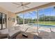 Relaxing screened-in patio with comfortable seating and a view of the pool and backyard at 3707 Smoke Hickory Ln, Valrico, FL 33596