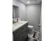 Modern half bathroom with gray vanity, white sink, and neutral walls for a sleek design at 400 Island Way # 1606, Clearwater Beach, FL 33767