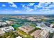 Scenic aerial view of an urban area featuring a pond, commercial buildings, and green spaces under a clear sky at 4221 W Spruce St # 1429, Tampa, FL 33607