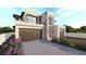 Sleek two-story home features clean architectural lines, a balcony, a two-car garage, and a neatly kept lawn at 4316 Wallace Cir, Tampa, FL 33611