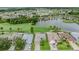 Scenic aerial view of homes with well-manicured lawns near a pond and golf course at 10232 Buncombe Way, San Antonio, FL 33576