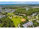 Aerial view of community baseball and soccer fields amidst lush trees and neighborhood homes at 10422 Fenceline Rd, New Port Richey, FL 34655