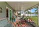 Covered patio with cozy seating, perfect for outdoor relaxation and enjoying the scenic backyard view at 11226 Murraysville Dr, Spring Hill, FL 34609