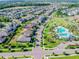 A beautiful aerial view of a neighborhood showcasing orderly streets and stunning amenities, including a community pool and park at 14110 Barrington Stowers Dr, Lithia, FL 33547