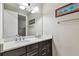 Bathroom featuring double sink vanity, modern fixtures, and decorative artwork at 14110 Barrington Stowers Dr, Lithia, FL 33547