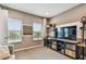 Stylish living room featuring two windows, natural light, and a modern entertainment center at 14110 Barrington Stowers Dr, Lithia, FL 33547