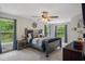 Serene main bedroom with a cozy bed, soft lighting, and large windows offering peaceful outdoor views at 16473 Scaup Duck Ave, Weeki Wachee, FL 34614