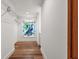 Bright walk-in closet features hardwood floors, wire shelving, and a decorative window for a unique touch at 1721 Allens Creek Dr, Clearwater, FL 33764