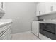 Well-equipped laundry room with white cabinets, sink, and modern washer and dryer units for convenient chores at 2724 Coco Palm Cir, Wesley Chapel, FL 33543